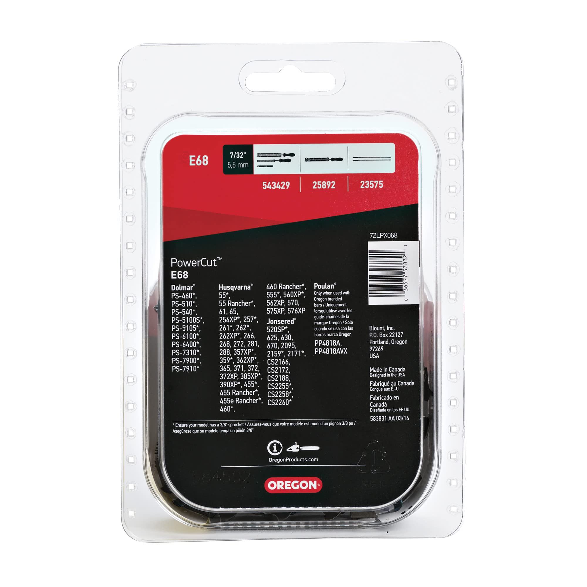 Oregon E68 PowerCut 18-Inch Chainsaw Chain, Fits Dolmar, Husqvarna, Jonsered